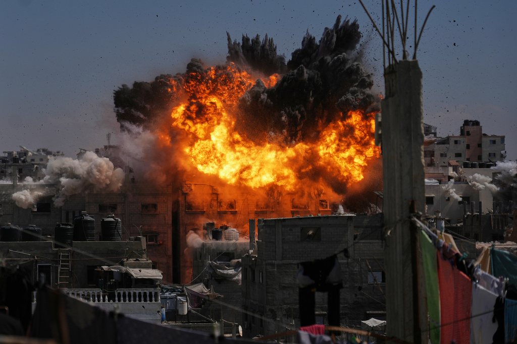 An explosion erupts following an Israeli airstrike in Gaza City, Wednesday, Sept. 9, 2026. (AP Photo/Jehad Alshrafi)
