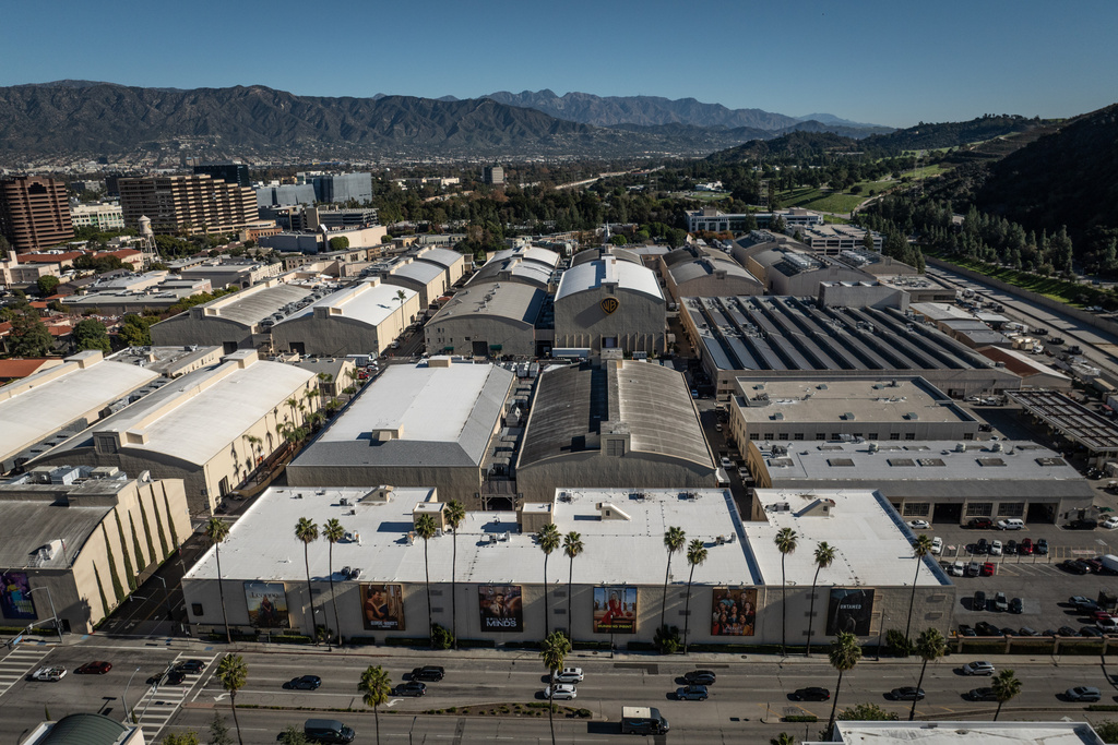 An aerial view shows Warner Bros. Studios in Burbank, Calif., Friday, Dec. 5, 2025. (AP Photo/Jae C. Hong)