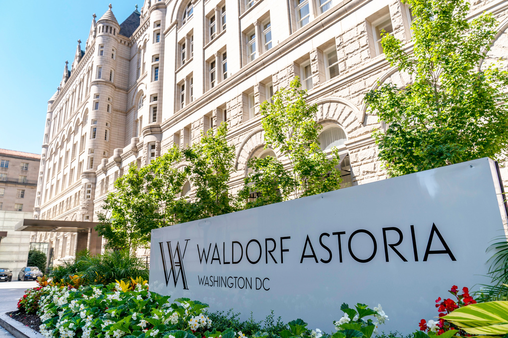 FILE - The Waldorf Astoria is pictured in the Old Post Office building, Aug. 18, 2022, in Washington. (AP Photo/Andrew Harnik, File)