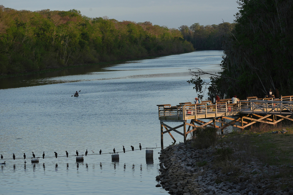 People enjoy the Kirkpatrick Dam spillway Tuesday, March 3, 2026, in Palatka, Fla. (AP Photo/Marta Lavandier)