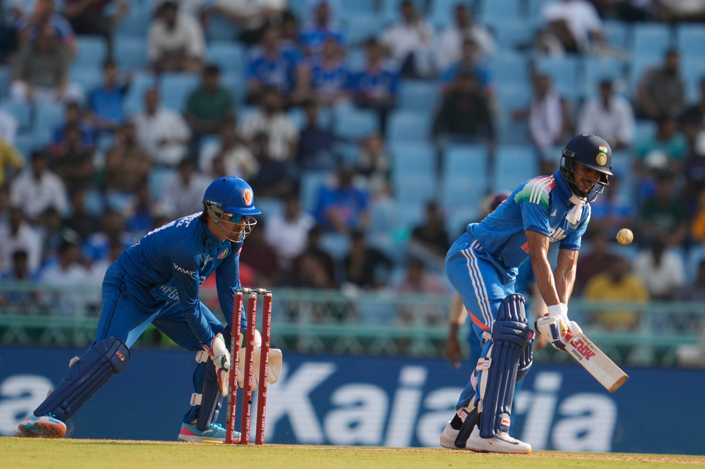 India's captain Shubman Gill plays a shot during the second ODI cricket match between India and Afghanistan in Lucknow, India, Wednesday, June 17, 2026. (AP Photo/Manish Swarup)