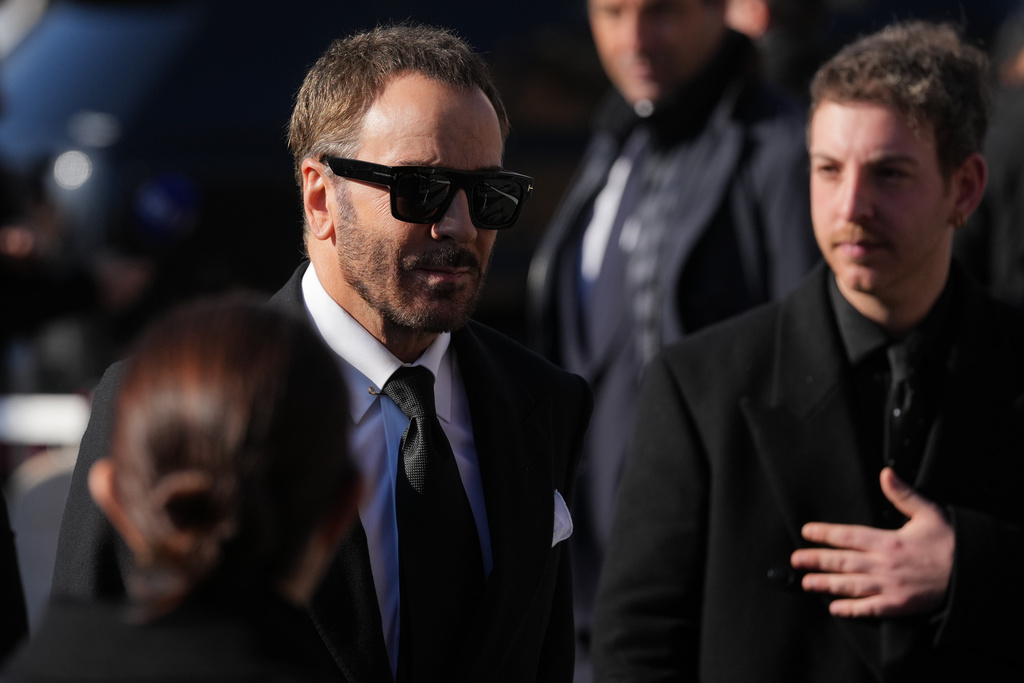 Tom Ford arrives to attend the funeral of fashion designer Valentino Garavani at the St. Mary of Angels Basilica, in Rome, Friday, Jan. 23, 2026. (AP Photo/Andrew Medichini)