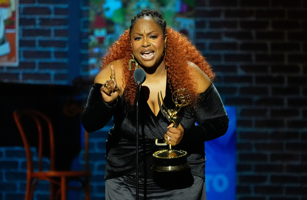 Chef Kardea Brown accepts the award for Outstanding Culinary Host for her show, "Delicious Miss Brown," during the 52nd Annual Daytime Emmy Awards on Friday, Oct. 17, 2025, at Pasadena Civic Auditorium in Pasadena, Calif. (AP Photo/Chris Pizzello)
