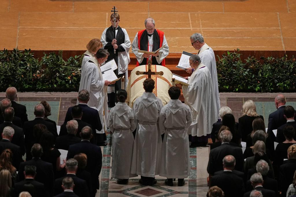 The funeral service for former Vice President Dick Cheney is held at the Washington National Cathedral, Thursday, Nov. 20, 2025 in Washington. (AP Photo/Matt Rourke)