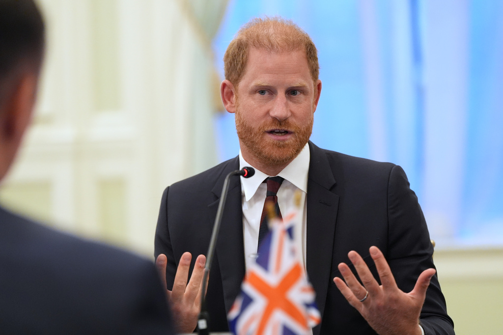 Britain's Prince Harry, the Duke of Sussex, speaks at a roundtable about support for veterans, Wednesday, Aug. 19, 2026, in Washington. (AP Photo/Alex Brandon)