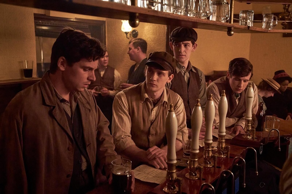 This image released by Sony Pictures Classics shows, from left, Jacob Dudman, Taylor Uttley, Oliver Briscombe and Shaun Thomas in a scene from "The Choral." (Nicola Dove/Sony Pictures Classics via AP)