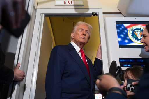 President Donald Trump speaks with reporters aboard Air Force One shortly after taking off from Busan, South Korea, en route to Joint Base Andrews, Md., Thursday, Oct. 30, 2025. (AP Photo/Mark Schiefelbein) President Donald Trump speaks with reporters aboard Air Force One shortly after taking off from Busan, South Korea, en route to Joint Base Andrews, Md., Thursday, Oct. 30, 2025. (AP Photo/Mark Schiefelbein)