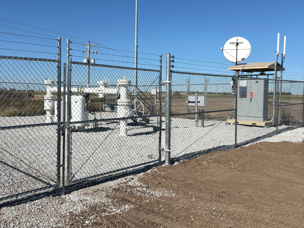 A facility along the Tallgrass Trailblazer carbon dioxide pipeline is seen Oct. 17, 2025, near Glenvil, Neb. (S. Andreasen via AP)