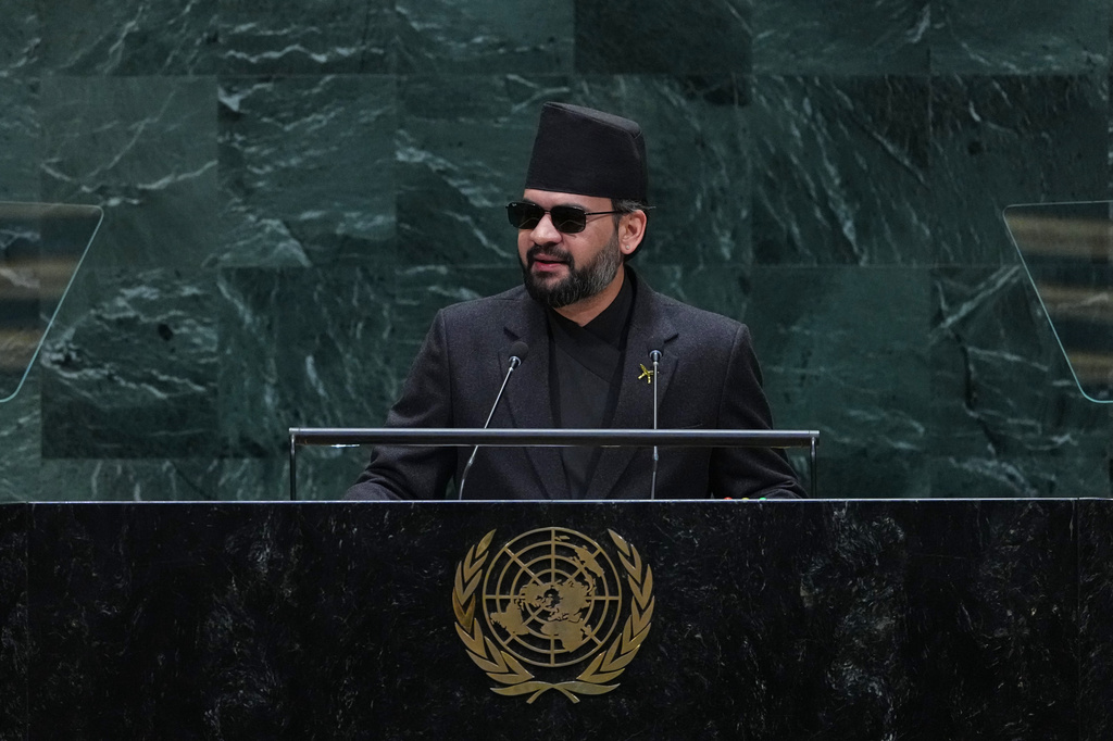 Nepal's Prime Minister Balendra Shah addresses the 81st session of the United Nations General Assembly at U.N. headquarters Thursday, Sept. 24, 2026. (AP Photo/Frank Franklin II)