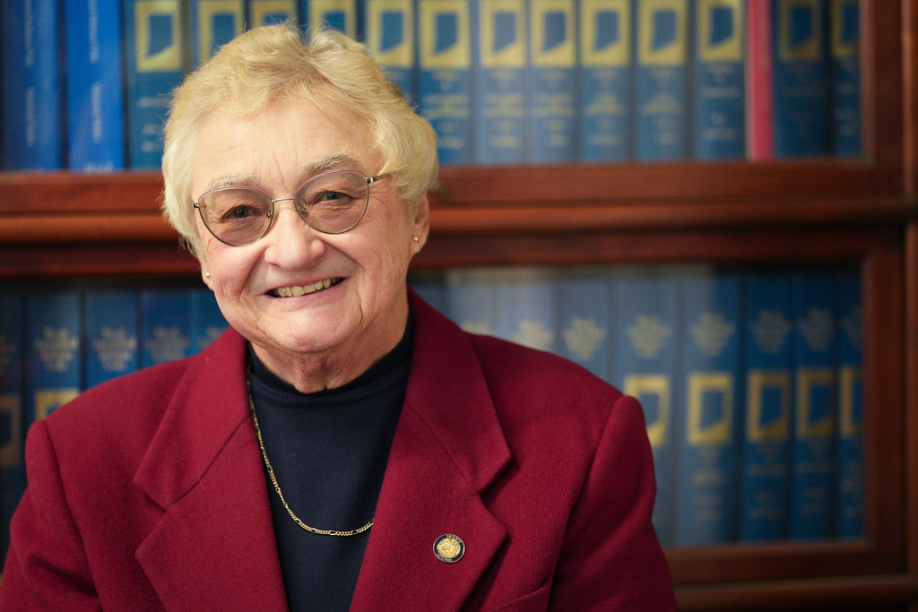 Indiana Sen. Sue Glick, R-LaGrange, poses in her law office, Friday, Dec. 5, 2025, in LaGrange, Ind. (AP Photo/AJ Mast)