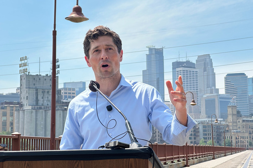 Incumbent Democratic Minneapolis Mayor Jacob Frey speaks at a ribbon-cutting ceremony for the reopening of the renovated Stone Arch Bridge across the Mississippi River in downtown Minneapolis on July 21, 2025. (AP Photo/Steve Karnowski) Incumbent Democratic Minneapolis Mayor Jacob Frey speaks at a ribbon-cutting ceremony for the reopening of the renovated Stone Arch Bridge across the Mississippi River in downtown Minneapolis on July 21, 2025. (AP Photo/Steve Karnowski)