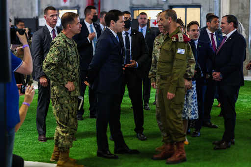 US Secretary of State Marco Rubio, centre left, speaks with Israeli Brigadier General Yaakov Dolf as he visits the Civil-Military Coordination Center in Southern Israel, Friday, Oct. 24, 2025. (Fadel Senna/Pool Photo via AP) US Secretary of State Marco Rubio, centre left, speaks with Israeli Brigadier General Yaakov Dolf as he visits the Civil-Military Coordination Center in Southern Israel, Friday, Oct. 24, 2025. (Fadel Senna/Pool Photo via AP)