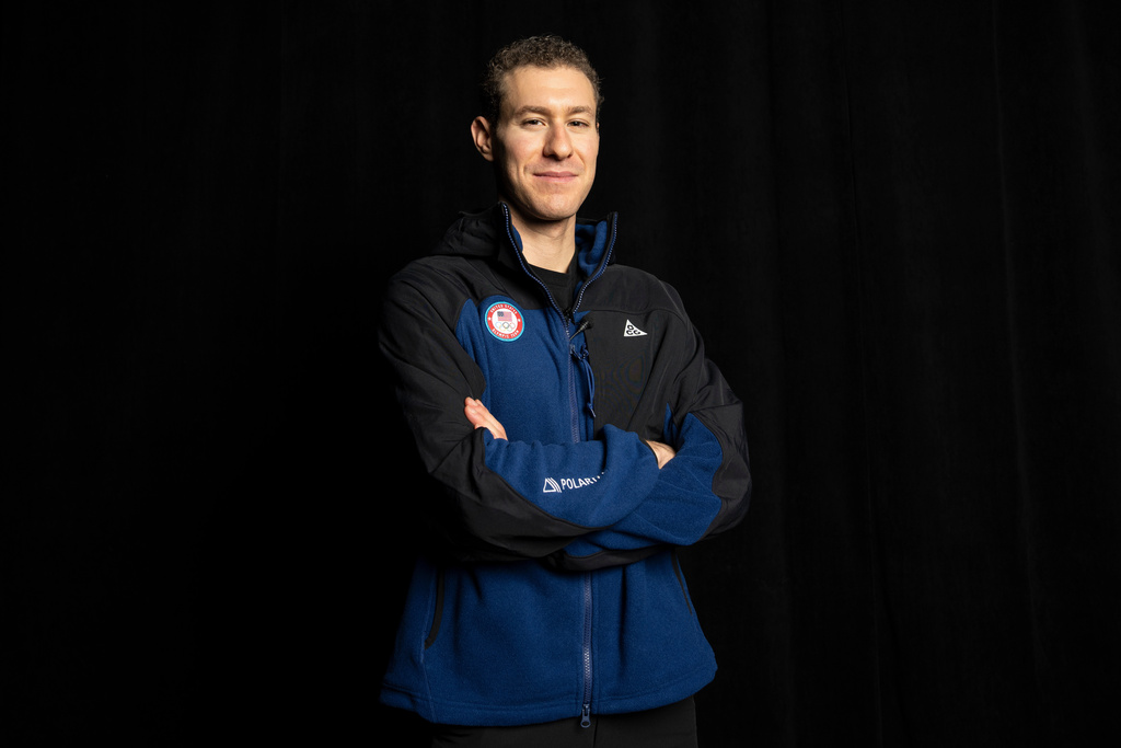 FILE - Olympic hopeful U.S. figure skater Jason Brown poses for a photo at Team USA Media Summit, Oct. 28, 2025, in New York. (AP Photo/Yuki Iwamura, File)