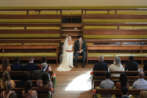 Emily Philbrook and Benjamin Barger hold a moment of silence during their traditional Quaker wedding at Arch Street Meeting House in Philadelphia on Oct. 3, 2025. (AP Photo/Luis Andres Henao) Emily Philbrook and Benjamin Barger hold a moment of silence during their traditional Quaker wedding at Arch Street Meeting House in Philadelphia on Oct. 3, 2025. (AP Photo/Luis Andres Henao)