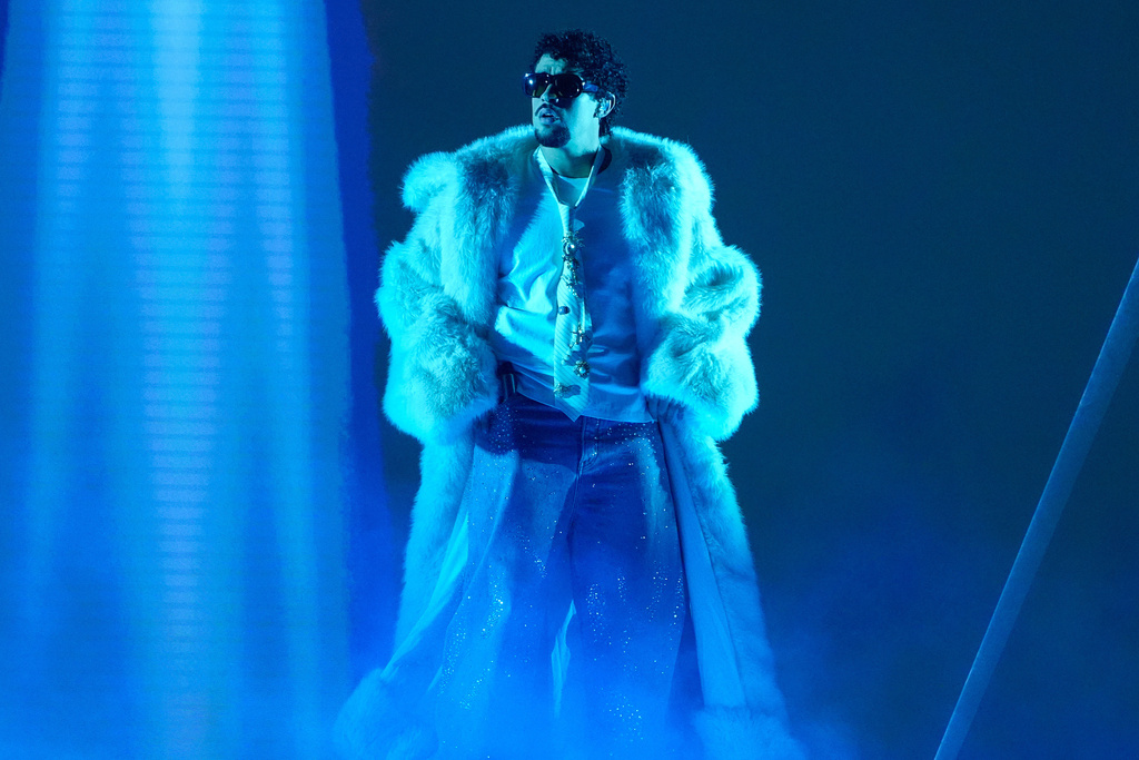 FILE - Bad Bunny performs during the iHeartRadio Music Awards in Los Angeles on March 17, 2025. (AP Photo/Chris Pizzello, File)