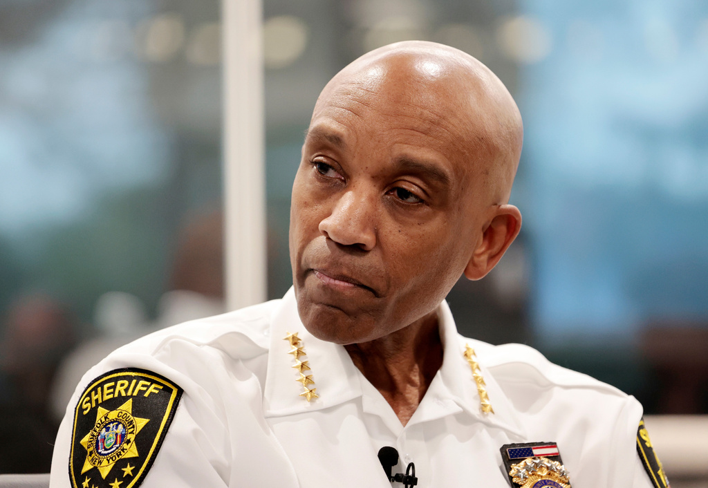 FILE - Suffolk County Sheriff Errol Toulon, Jr. sits during an interview with Newsday to discuss the Gilgo Beach probe and Rex Heuermann's jail treatment, Aug. 24, 2023, in Melville, N.Y. (William Perlman/Newsday via AP, File)