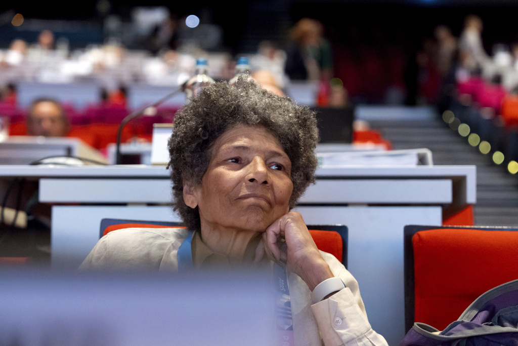 FILE - IOC member Anita DeFrantz, of the United States, attends the start of the 142nd IOC session at the 2024 Summer Olympics, Tuesday, July 23, 2024, in Paris. (AP Photo/David Goldman, File)
