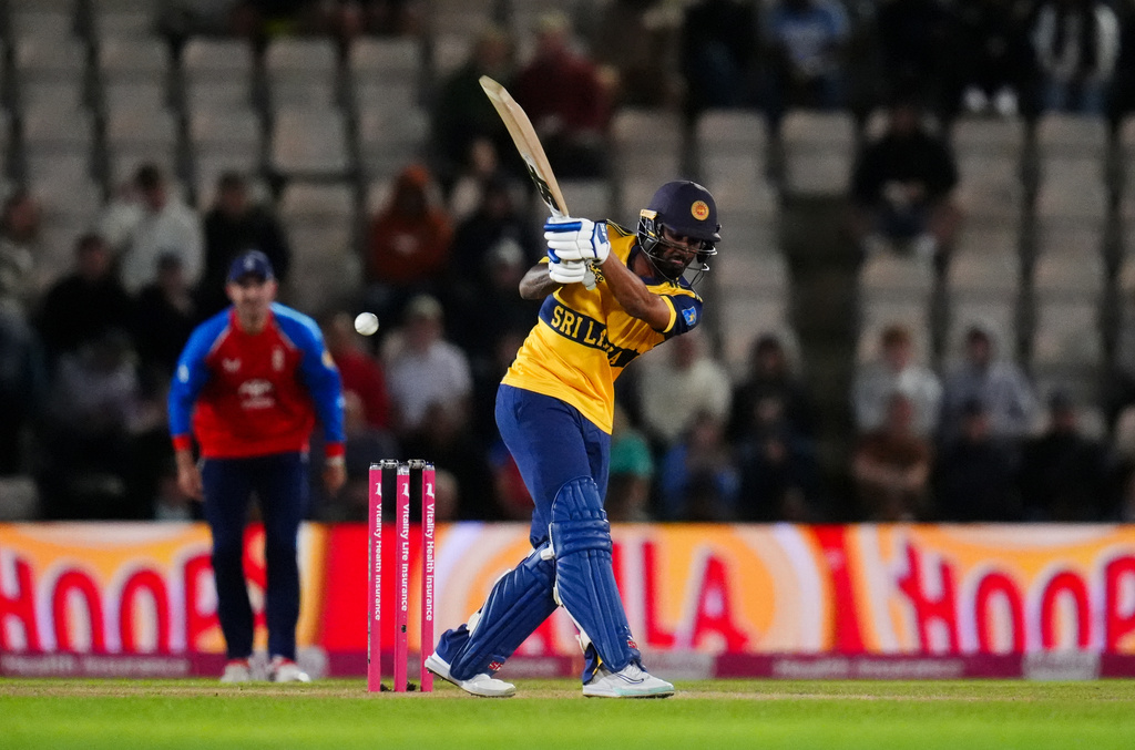Sri Lanka's Kamil Mishara bats during the first IT20 match between England and Sri Lanka in Southampton, England, Tuesday Sept. 15, 2026. (John Walton/PA via AP)