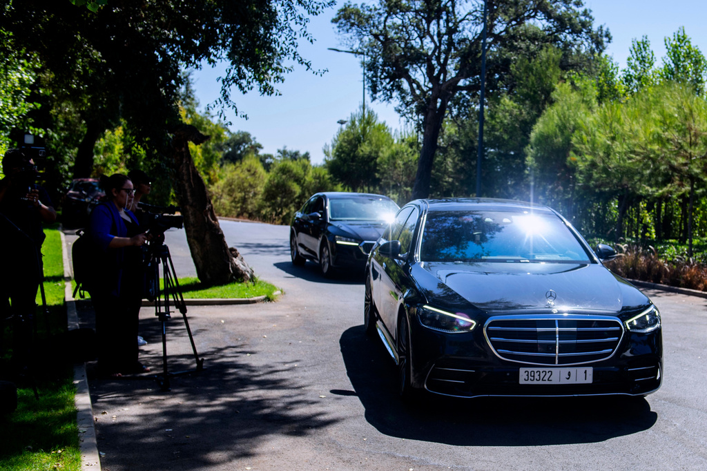 A vehicle carrying FIFA President Gianni Infantino arrives for a senior leadership meeting in Sale, Morocco, Wednesday, Aug. 5, 2026. (AP Photo)