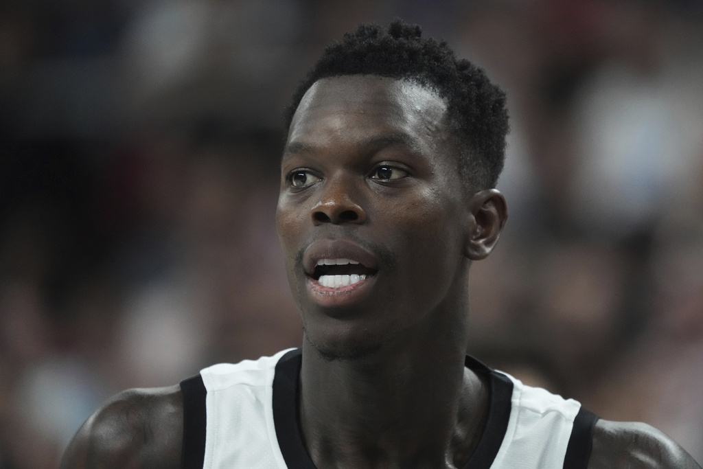 Germany's Dennis Schroder during the Eurobasket, European Basketball Championship semi-final match between Germany and Finland at the Riga Arena in Riga, Latvia, Friday, Sept. 12, 2025. (AP Photo/Sergei Grits)