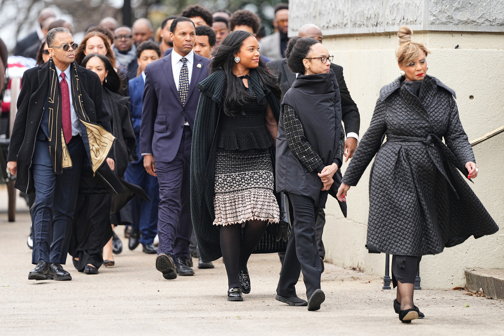Family of the Rev. Jesse Jackson arrive at the South Carolina Statehouse, where he will lie in state, Monday, March 2, 2026, in Columbia, S.C. (AP Photo/Matt Kelley, Pool)