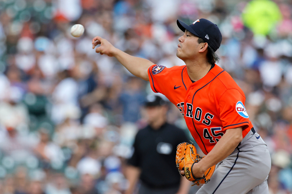 Houston Astros' Tatsuya Imai pitchs against the Detroit Tigers during the first inning of a baseball game Thursday, June 25, 2026, in Detroit. (AP Photo/Duane Burleson)
