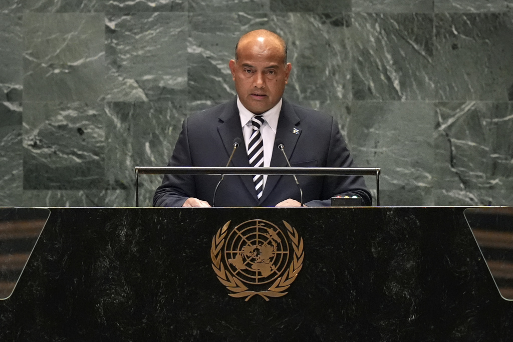 FILE - President of Nauru David Ranibok Adeang addresses the 79th session of the United Nations General Assembly, Sept. 24, 2024. (AP Photo/Pamela Smith, File)