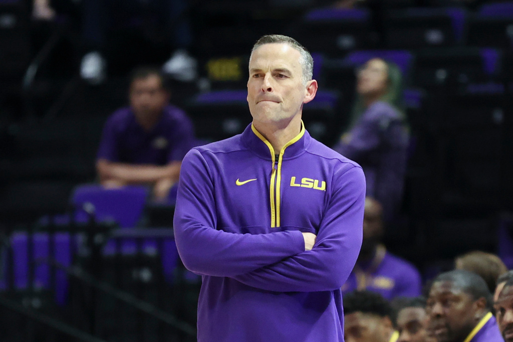 FILE - LSU head coach Matt McMahon watches his team during the second half of an NCAA college basketball game against Arkansas in Baton Rouge, La., Tuesday, Feb. 10, 2026. (AP Photo/Peter Forest, File)