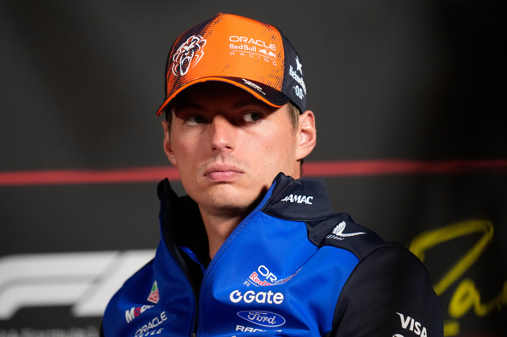 Red Bull driver Max Verstappen of the Netherlands attends a news conference ahead of the Dutch Formula One Grand Prix in Zandvoort, Netherlands, Thursday, Aug. 20, 2026. (AP Photo/Darko Bandic)
