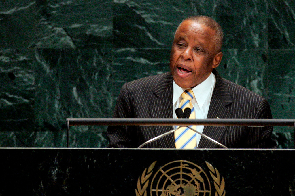 FILE - President of the Republic of Botswana Festus Mogae addresses the 62nd session of the United Nations General Assembly, Sept. 26, 2007, at the U.N. headquarters. (AP Photo/Ed Betz, File)