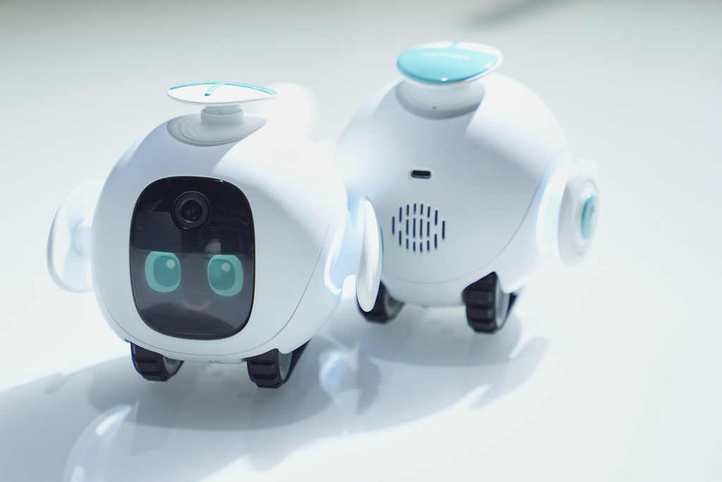 Hisense companion robots sit on display during the CES tech show Tuesday, Jan. 6, 2026, in Las Vegas. (AP Photo/Abbie Parr)