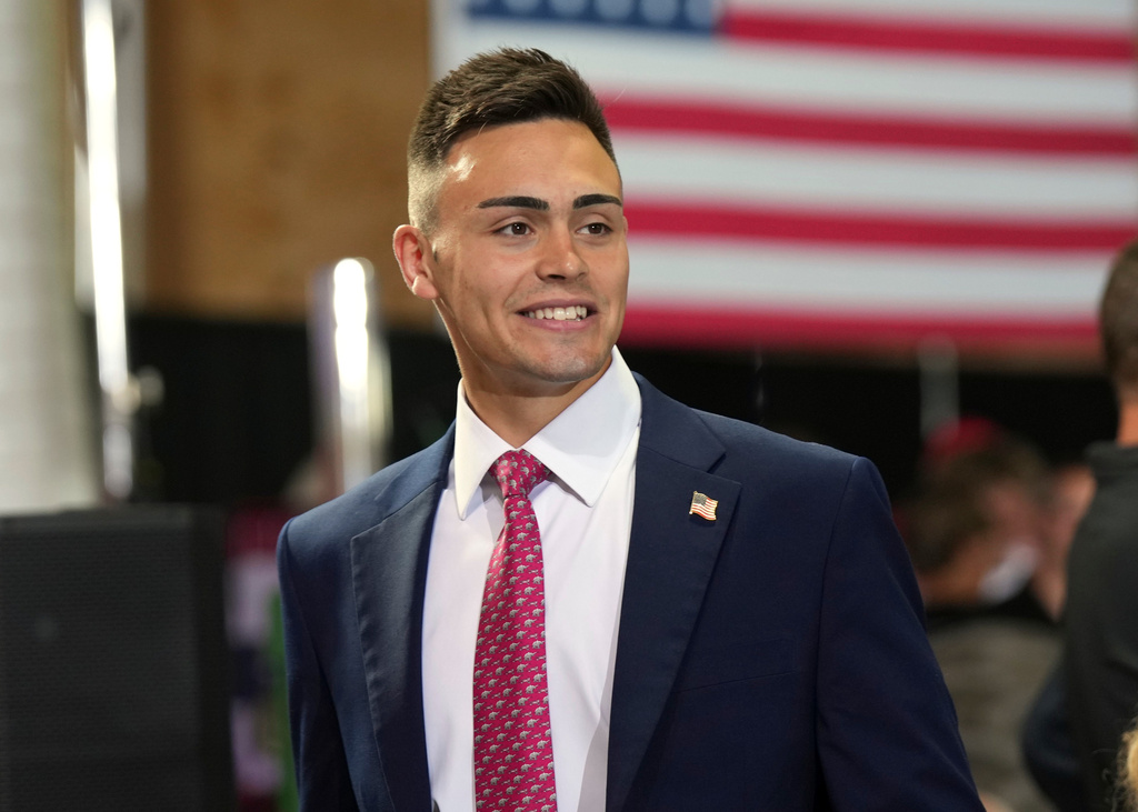 FILE - Michael Alfonso, a House candidate from Wisconsin, attends an event before President Donald Trump arrives to speak, Friday, June 5, 2026, in Chippewa Falls, Wis. (AP Photo/Glen Stubbe, File)