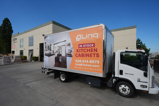 A truck stands outside a show room and warehouse belonging to Linq Kitchen, a designer and maker of kitchen cabinets in City of Industry, Calif., Friday, Oct. 10, 2025. (AP Photo/Damian Dovarganes) A truck stands outside a show room and warehouse belonging to Linq Kitchen, a designer and maker of kitchen cabinets in City of Industry, Calif., Friday, Oct. 10, 2025. (AP Photo/Damian Dovarganes)