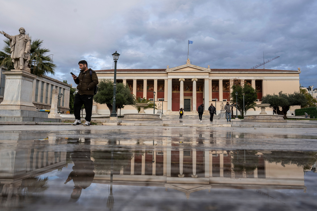 FILE - The headquarters of Athens University stands after a rainfall in Athens, on Monday, Jan. 13, 2025. (AP Photo/Petros Giannakouris, File)