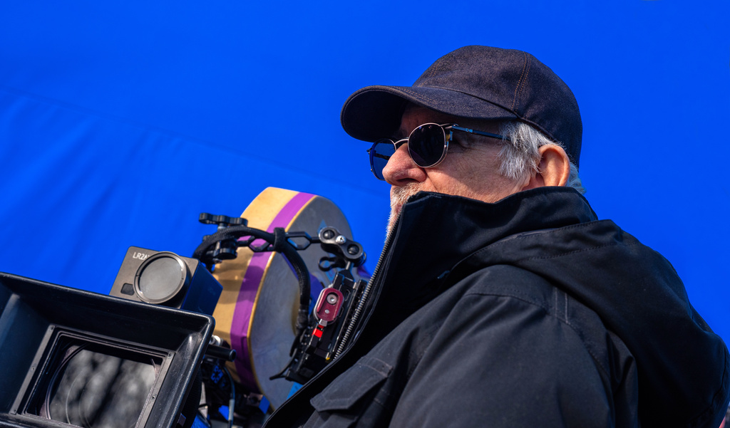This image released by Universal Pictures shows director Steven Spielberg on the set of "Disclosure Day." (Niko Tavernise/Universal Pictures and Amblin Entertainment via AP)