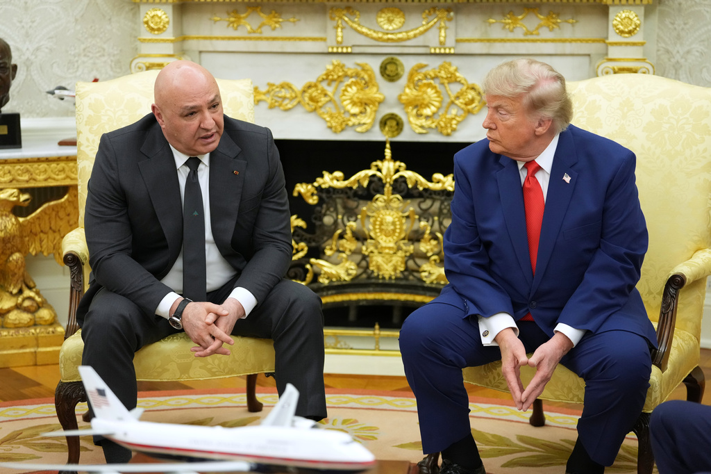 Lebanese President Joseph Aoun speaks as he meets with President Donald Trump in the Oval Office at the White House, Tuesday, July 21, 2026, in Washington. (AP Photo/Mark Schiefelbein)