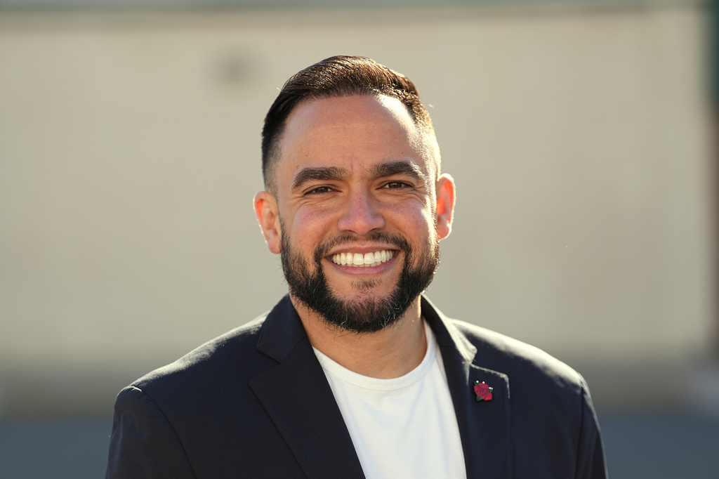 Lancaster Pa., Mayor Jaime Arroyo poses for a photograph in Reading, Pa., Wednesday, April 8, 2026. (AP Photo/Matt Rourke)