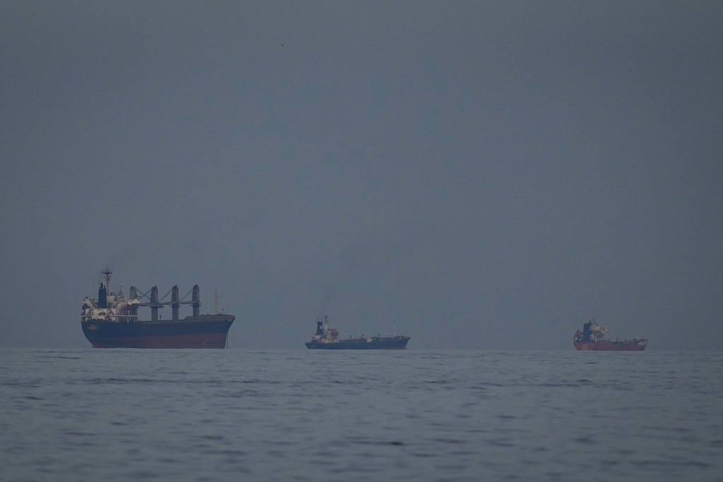 Oil tankers and ships line up in the Strait of Hormuz as seen from Khor Fakkan, United Arab Emirates, Wednesday, March 11, 2026. (AP Photo/Altaf Qadri)