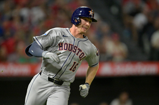 Houston Astros Zach Cole rounds the bases on a RBI double run during the fourth inning of a baseball game against the Los Angeles Angels, Friday, Sept. 26, 2025, in Anaheim, Calif. (AP Photo/Jayne Kamin-Oncea) Houston Astros Zach Cole rounds the bases on a RBI double run during the fourth inning of a baseball game against the Los Angeles Angels, Friday, Sept. 26, 2025, in Anaheim, Calif. (AP Photo/Jayne Kamin-Oncea)