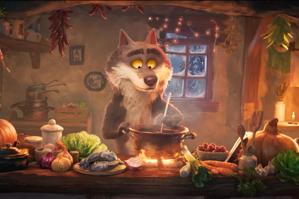 This image taken from video and released by agency Romance shows a scene of the two-and-a-half-minute film 'Unloved' created for the French supermarket company Intermarche, that tells the story of a lonely wolf who chooses to change. (Romance/Illogic Studios (Wizz)/Nadège Loiseau/Wibke Rauers via AP)