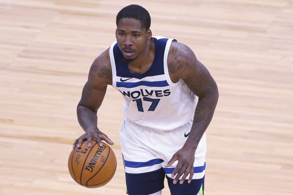 FILE - Minnesota Timberwolves center Ed Davis plays against the Denver Nuggets during an NBA basketball game, Jan. 3, 2021, in Minneapolis. (AP Photo/Andy Clayton-King, file)
