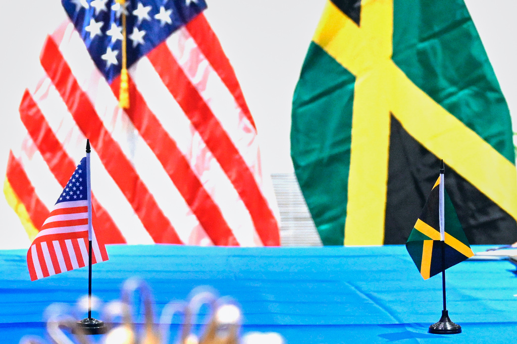 FILE - A meeting between American and Jamaican diplomats takes place at the Pegasus Hotel in Kingston, Jamaica, on March 11, 2024. (Andrew Caballero-Reynolds, Pool via AP, File)