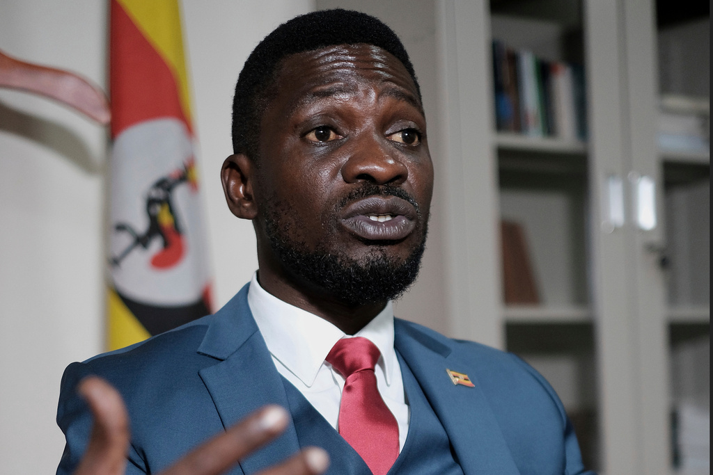 FILE - Ugandan singer, politician, and opposition figure Bobi Wine speaks to The Associated Press at his political party office (National Unity Platform) in Kampala, Uganda, Thursday, July 24, 2025. (AP Photo/Hajarah Nalwadda, file)