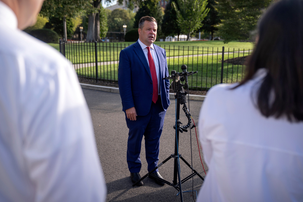 FILE - Director of the Federal Housing Finance Agency Bill Pulte speaks with reporters at the White House, Tuesday, Sept. 2, 2025, in Washington. (AP Photo/Mark Schiefelbein, File)