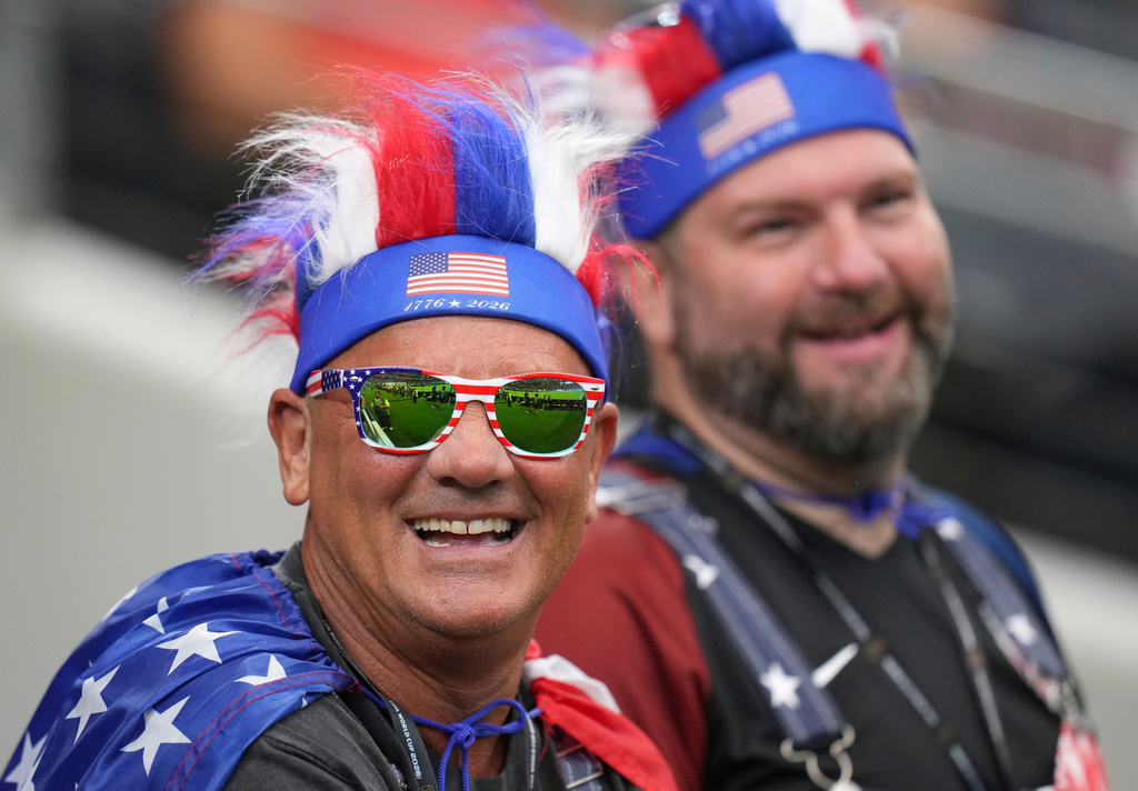 Fans wait in the stands prior to the World Cup semifinal soccer match between France and Spain in Arlington, Texas, near Dallas, Tuesday, July 14, 2026. (AP Photo/Eric Gay)