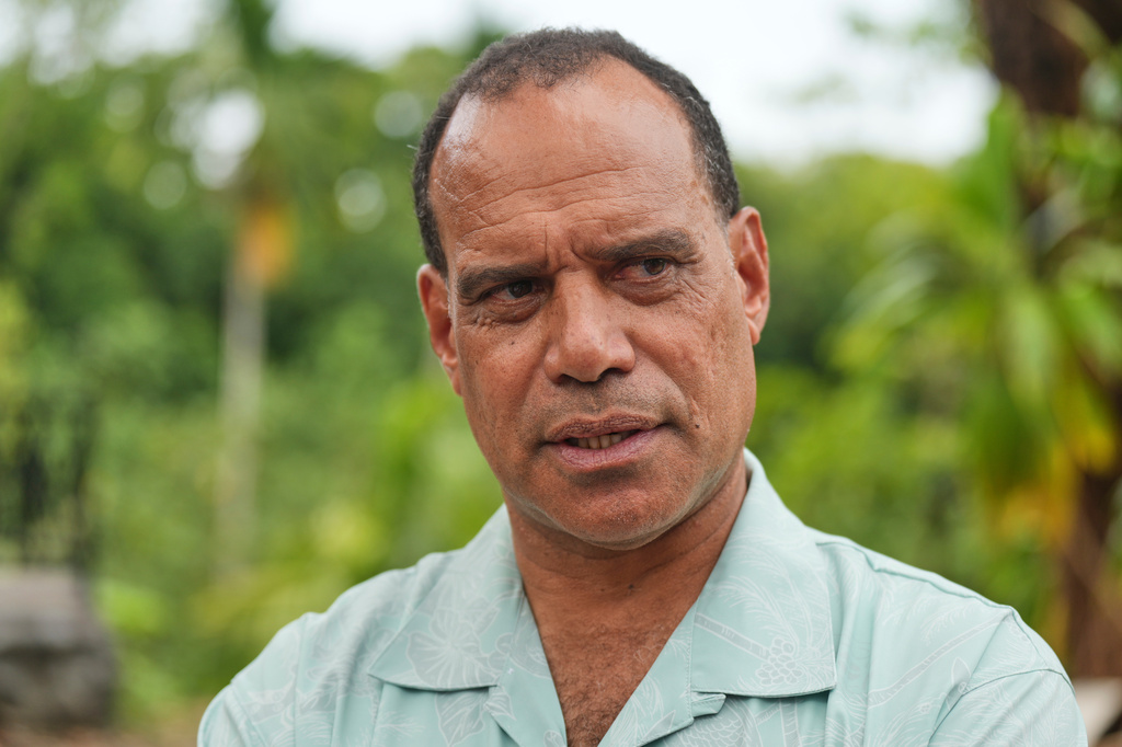 Vanuatu Minister for Climate Change Adaptation Ralph Regenvanu speaks to reporters at the Pacific Islands Forum Leaders Meeting in Koror, Palau, Wednesday, Sept. 2, 2026. (AP Photo/Charlotte Graham-McLay)