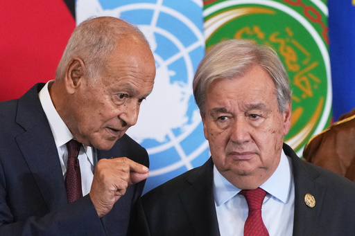 UN Secretary-General Antonio Guterres, right, listens to Arab League Secretary-General Ahmed Aboul Gheit during a summit to support ending the Israel-Hamas war in Gaza after a ceasefire deal, Monday, Oct. 13, 2025, in Sharm El Sheikh, Egypt. (AP Photo/Amr Nabil) UN Secretary-General Antonio Guterres, right, listens to Arab League Secretary-General Ahmed Aboul Gheit during a summit to support ending the Israel-Hamas war in Gaza after a ceasefire deal, Monday, Oct. 13, 2025, in Sharm El Sheikh, Egypt. (AP Photo/Amr Nabil)