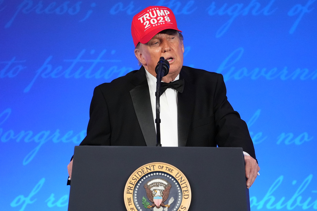 President Donald Trump speaks at the White House Correspondents' Association dinner at the Waldorf Astoria Washington DC, Friday, July 24, 2026, in Washington. (AP Photo/Mark Schiefelbein)