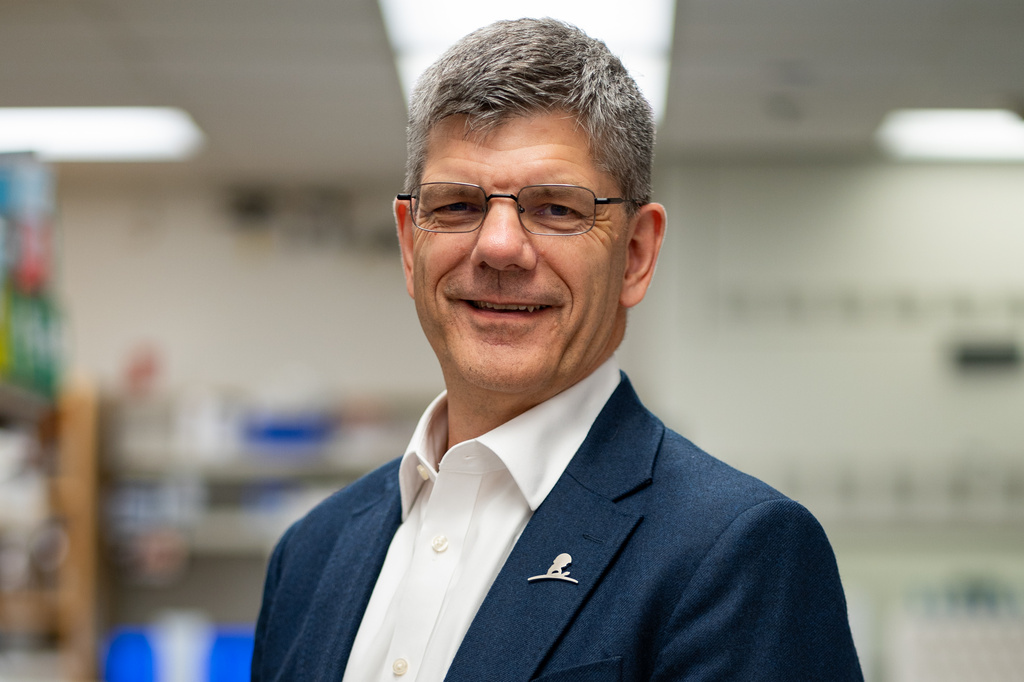 St. Jude Children's Medical Research Center CEO Dr. Charles Roberts stands for a portrait in the Roberts Laboratory at the Danny Thomas Research Center on Monday, Aug. 17, 2026, in Memphis, Tenn. (AP Photo/Kevin Wurm)