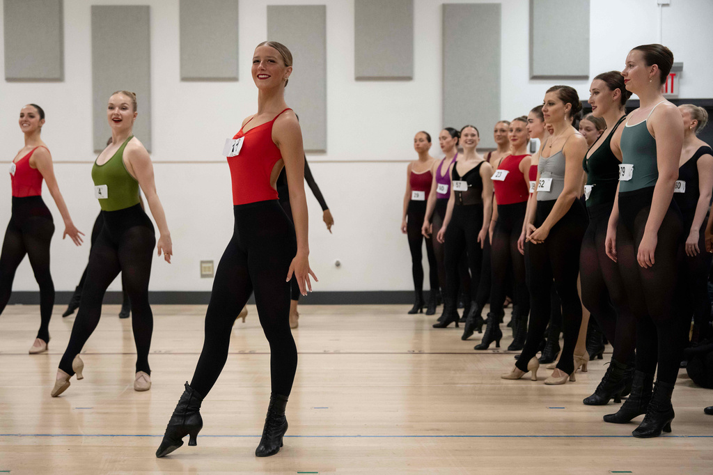 Dancers audition for the Radio City Rockettes at Radio City Music Hall in New York, on Wednesday, April 22, 2026. (AP Photo/Yuki Iwamura)